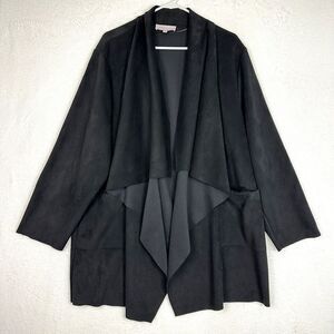 Philosophy Faux Leather Jacket Womens 2X Black Open Front Drape Long Sleeve